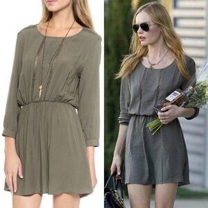 Anine Bing Green Mini Dress Khaki Olive Cinch Waist‎ Embroidered Crochet Boho S